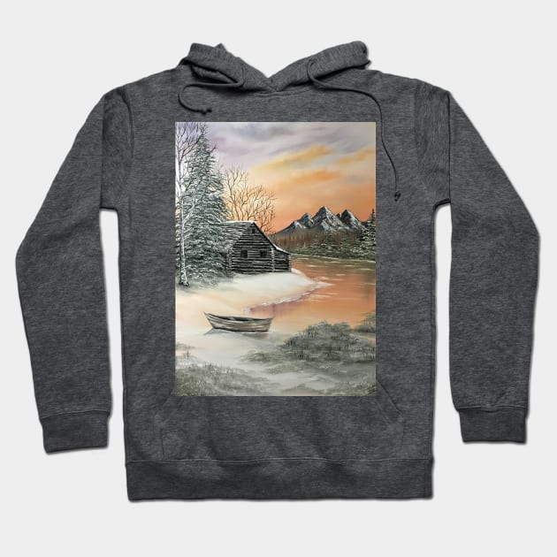 Log Cabin and Canoe Hoodie by SistersInArtN